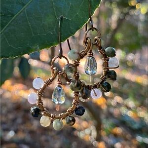 Tourmaline and Bronze Hoop Earrings